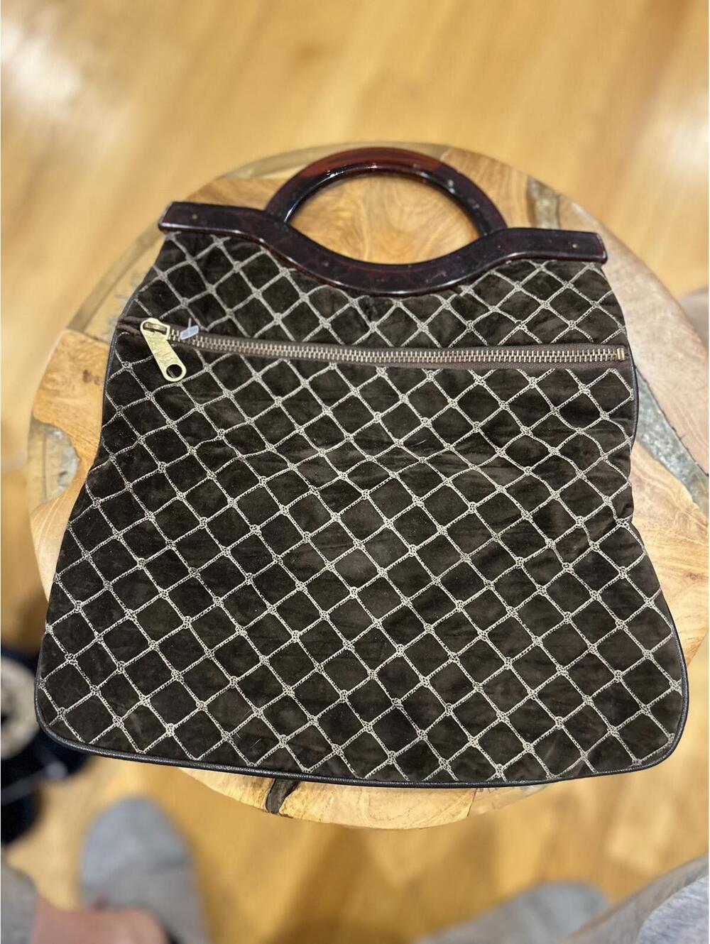 Vintage Brown Velvet Handbag w/ plastic (bakelite?)Handle